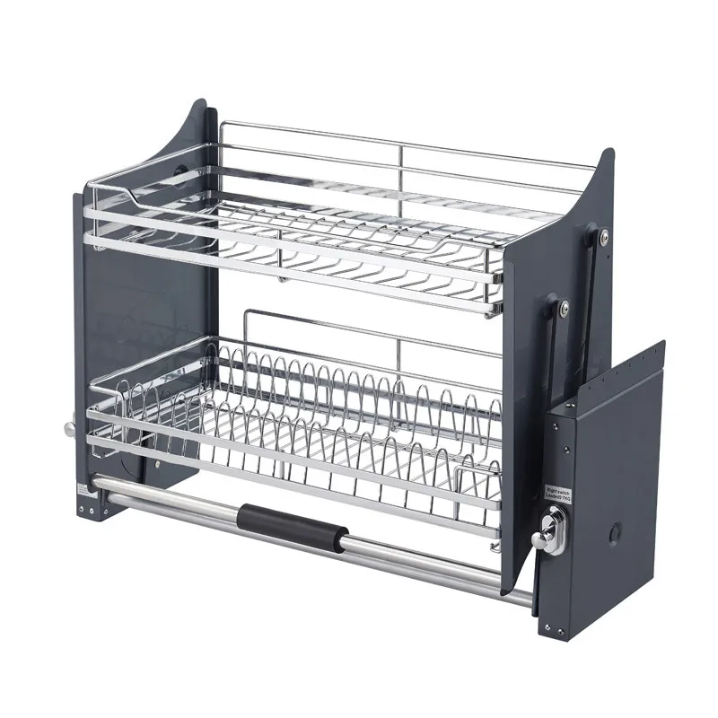 SUS304 Stainless Steel Pull down Dish Lift Basket Soft Close Upper Cabinet Pull out Storage Rack for Kitchen