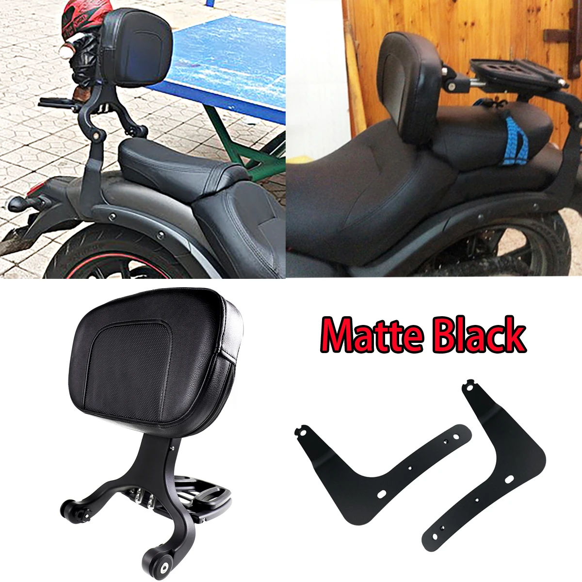 Matowy czarny stały uchwyt i uniwersalny regulowany oparcie pasażera dla Kawasaki Vulcan S EN 650 VN650 2015-2022