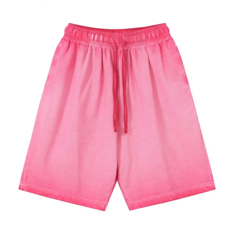 MAQVOB320gCotton Heavy Distressed Shorts Washed Cotton Two-Tone Gradient LooseoversizeCross-Border