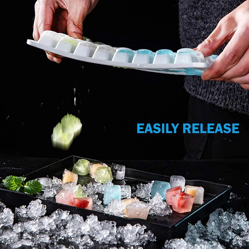 Silicone Ice Square Trays And Ice Square Storage Container Set With Airtight Locking Lid,4 Pack/128 Trapezoid Ice Cubes