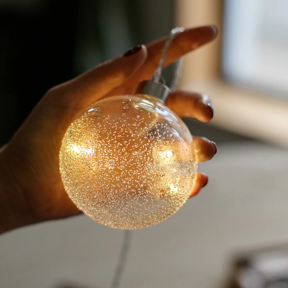 Christmas Glass Snowball LED Luminous Light Ball Pendant Atmosphere Decoration Xmas Tree Pendant Navidad Party Birthday Wedding