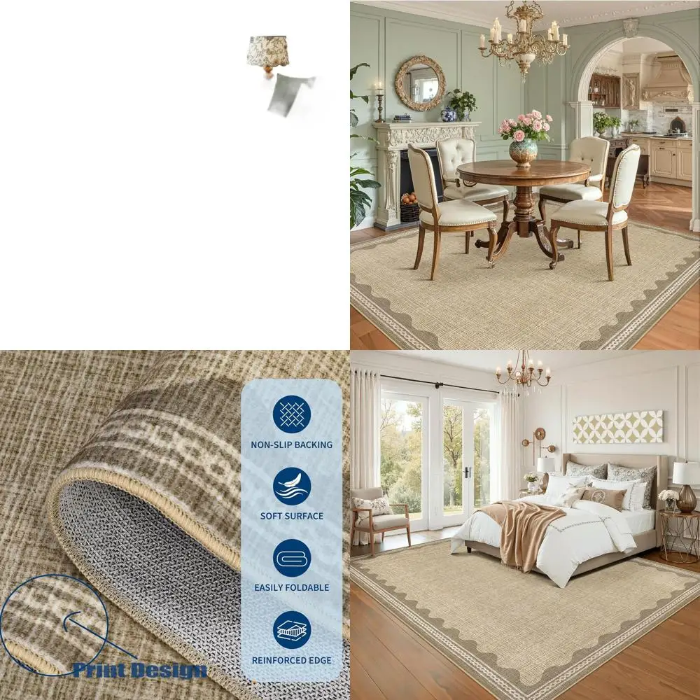 

8x10 Tan Jute Rug with Non-Slip Rubber Backing, Modern Low-Pile Carpet for Living Room, Bedroom, Dining Area, and Nursery
