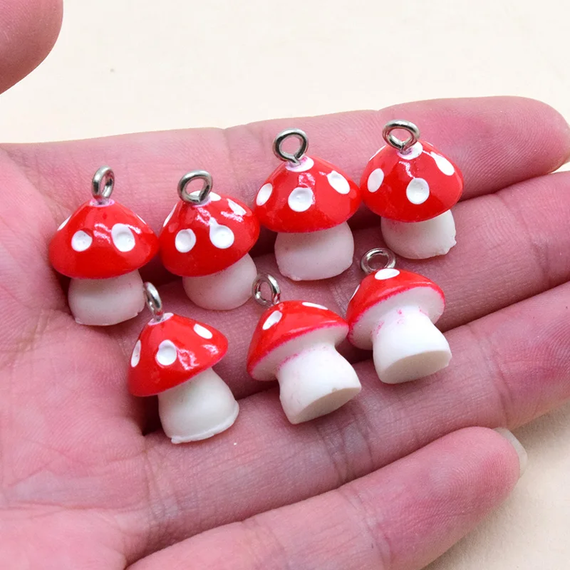 10pcs/Pack Mini Red Mushrooms Resin Charms Cute Small Vegetable Pendant For Earring Bracelet Diy Jewelry Accessory