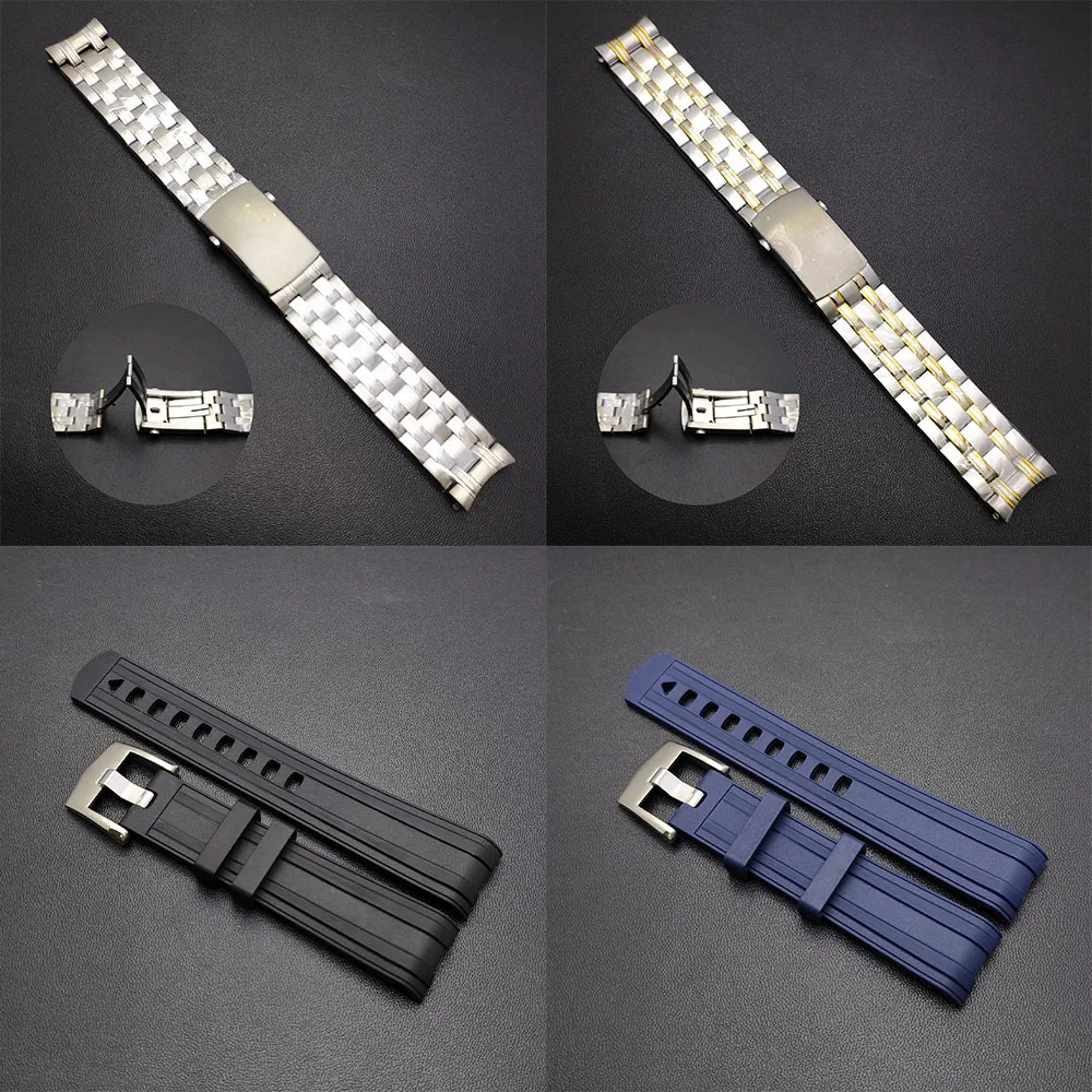 

20mm Rubber Strap Curved End for Seamaster 300 Waterproof Diving Stainless Steel Buckle Men Replacement WatchBand