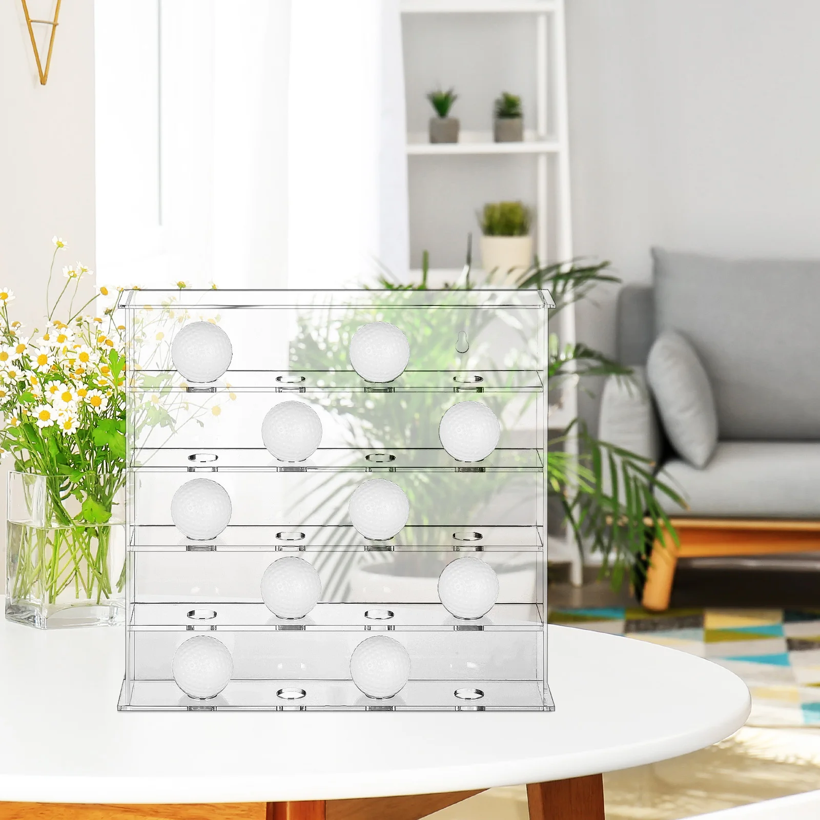 

Golf Ball Display Case 20 Capacity Clear Acrylic Shadow Box No Door Open Shelf for Golf Accessories Collection Display Stand