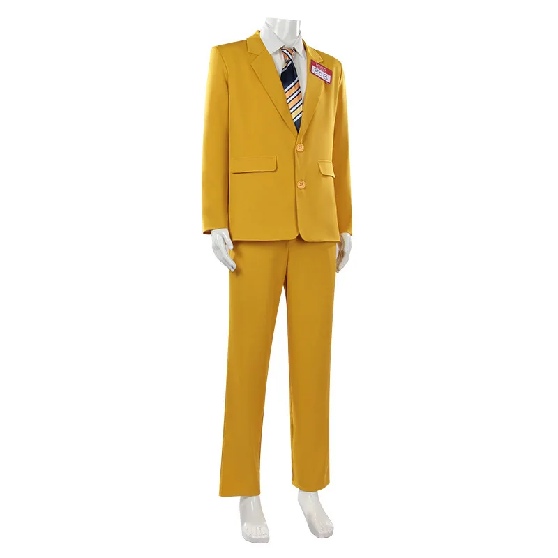 Men Horror Theme Yellow Suit Set Blazer Pants Shirt Tie Name Tag Outfit Halloween Carnival Stage Cosplay Costume view 4