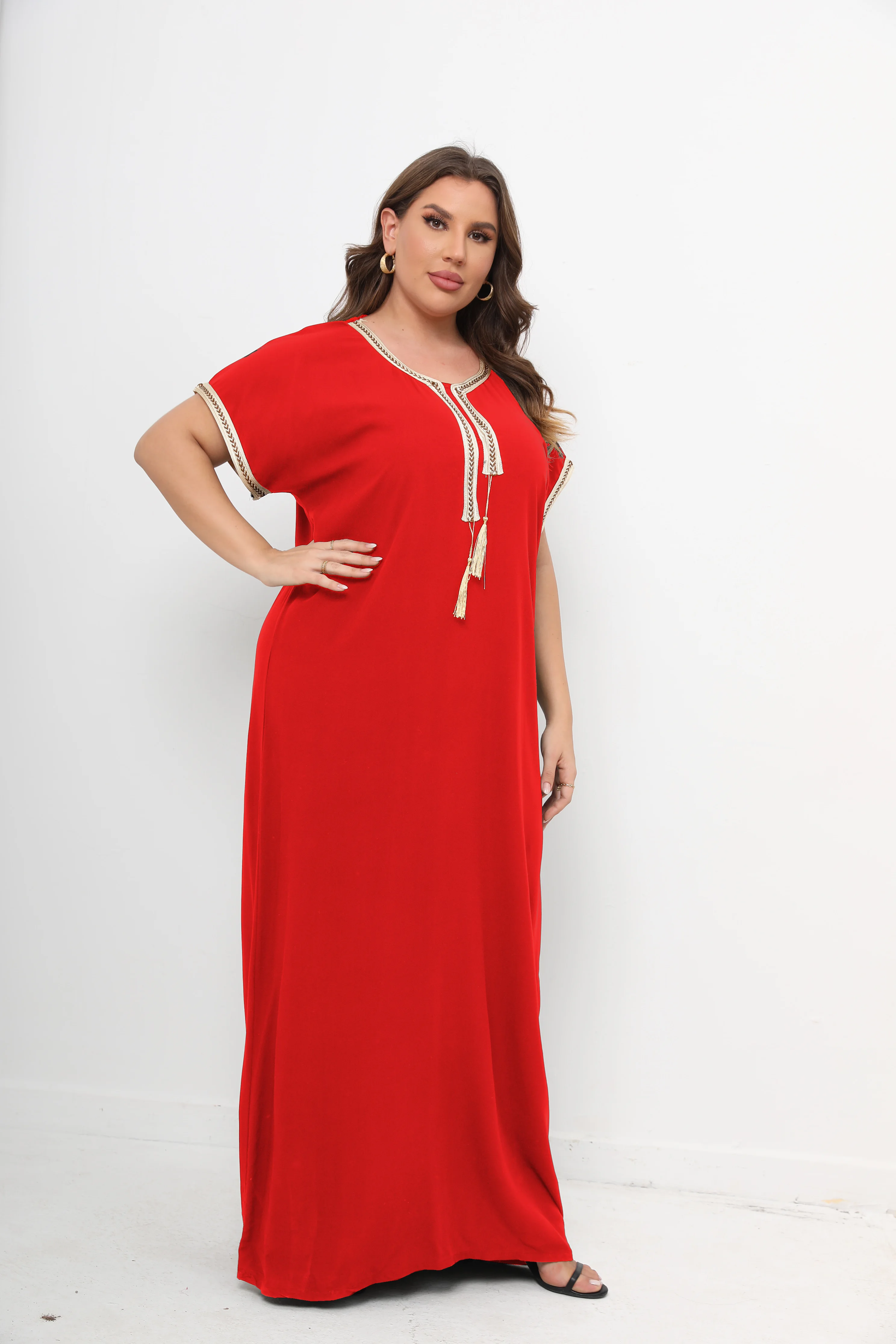 여성용 새로운 스타일 아프리카 모로코, 100% 코튼, O-넥, Jilbab Abayas, 플러스 사이즈 Caftan, 느슨한 원피스, 반팔 커버 업