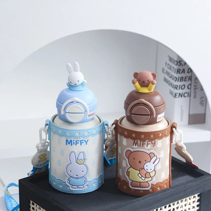 

Kawaii Miffy Insulated Cup Cartoon Miffy Rabbit Doll Children's Straw Cup Student Specific Kettle Anti Scalding Wearing Straps