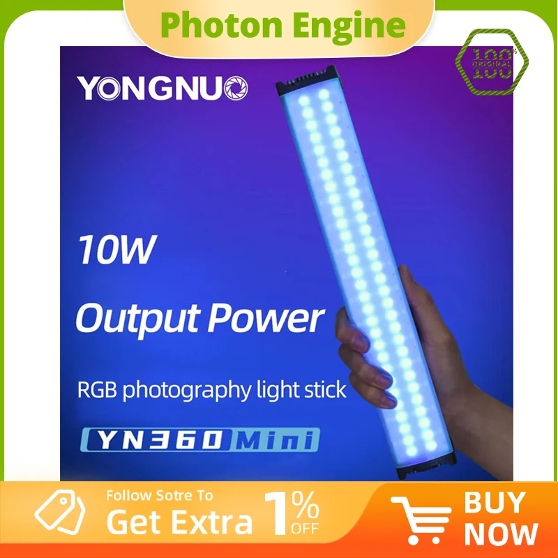 

YONGNUO YN360Mini RGB Handhold Stick Light RGB Full Color Video Fill Light 2700K-7500K Adjustable LED Soft Photography Light