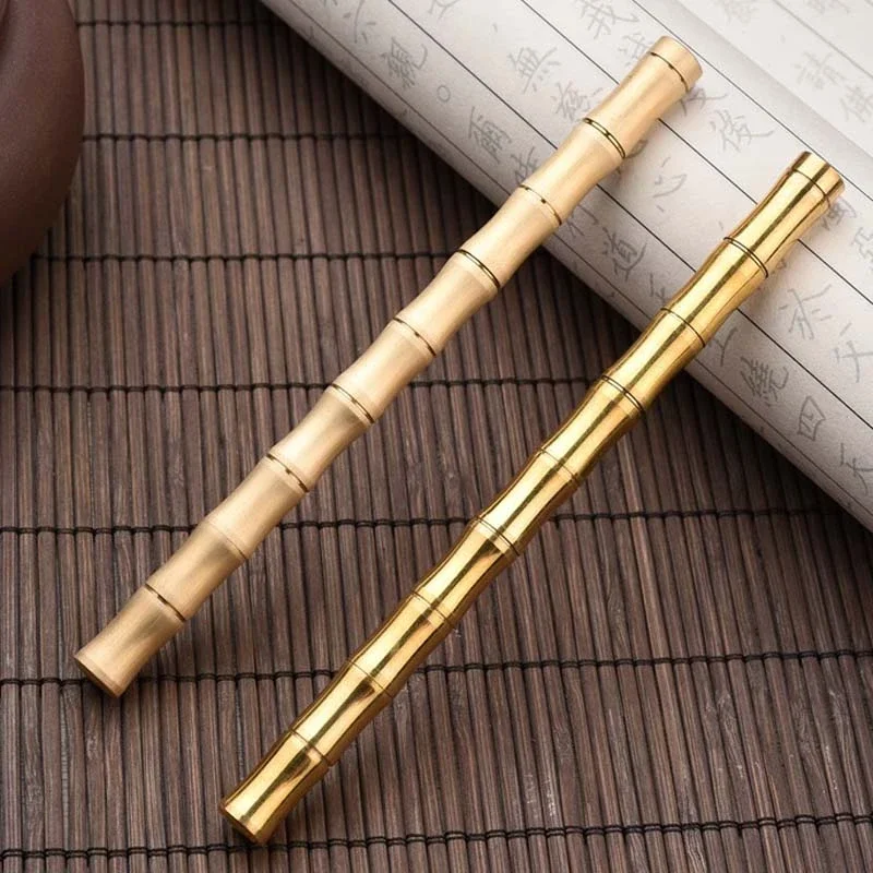 1Pc Vintage Brass Bamboo Style Pen Metal Business Office Gift Stationery Student Writing Tool