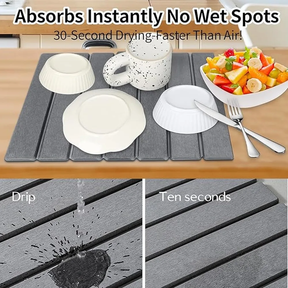Stone Dish Drying Mat Unfolds To 40 X 30cm Space Saver Drying Mat For Kitchen Counters And Not Pvc