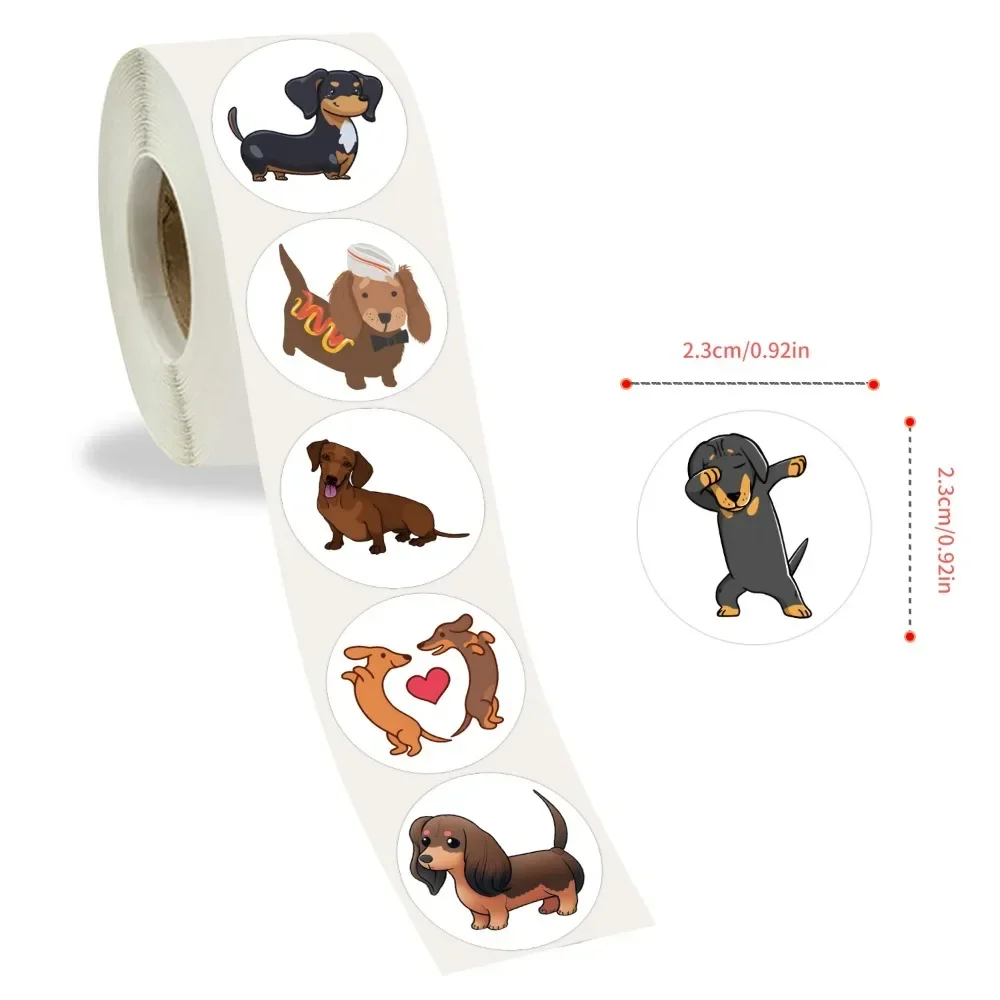 500Pcs Dachshund Dog Sticker Roll on Laptop Suitcase Cute Animal Cartoon Rewards Hand Account Tape Seal Label Stickers