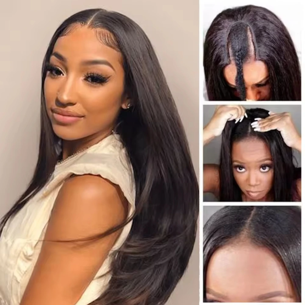 V Part Straight Wigs No Leave Out Natural Human Hair Upgrade Machine Remy Hair 16-32 Inches Brazilian Hair 220% Density For Women