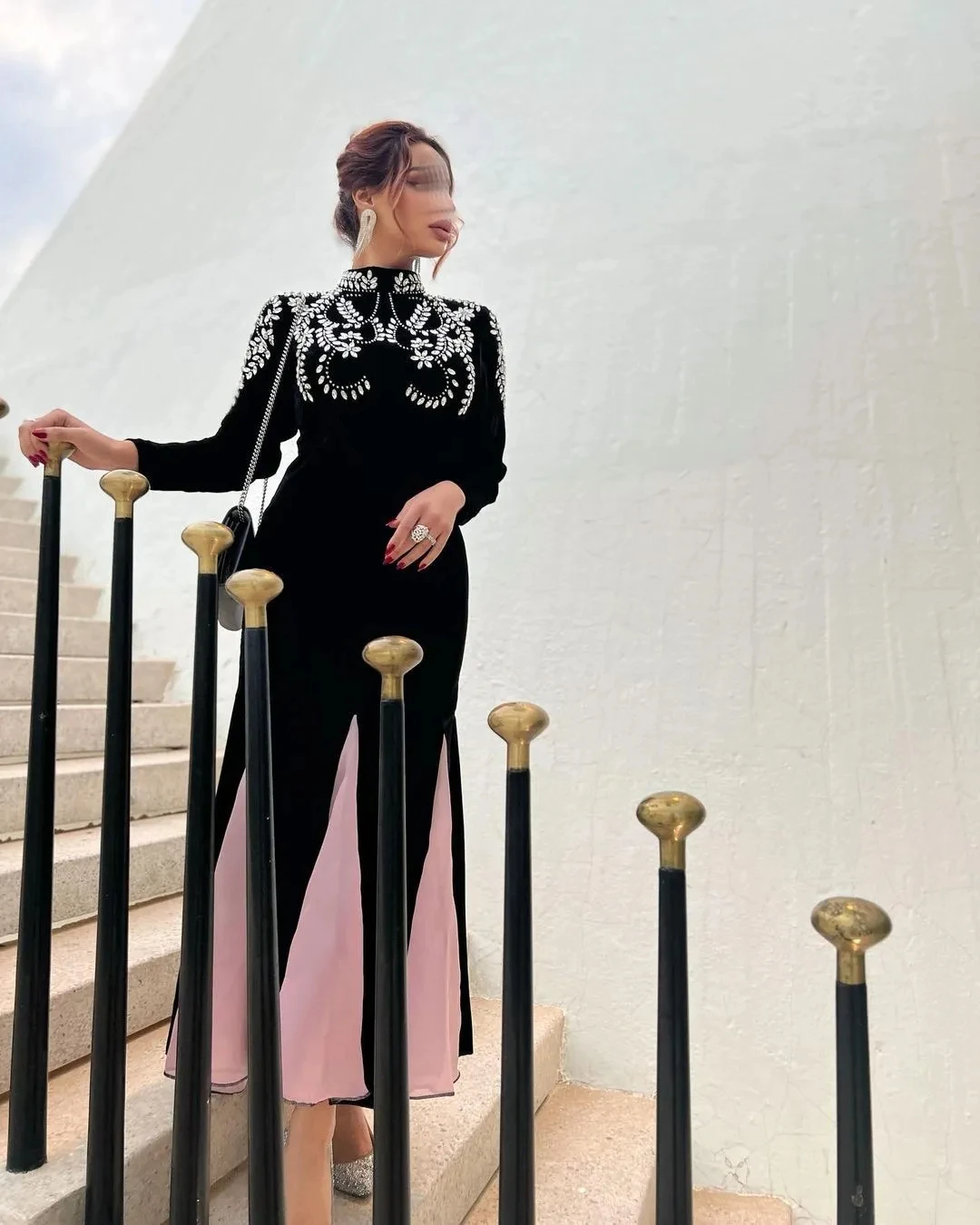 Meetlove Arabia Saudita vestidos de fiesta de sirena negros vestidos de noche para mujer cuello alto diamantes de imitación mangas largas vestidos de fiesta de cóctel