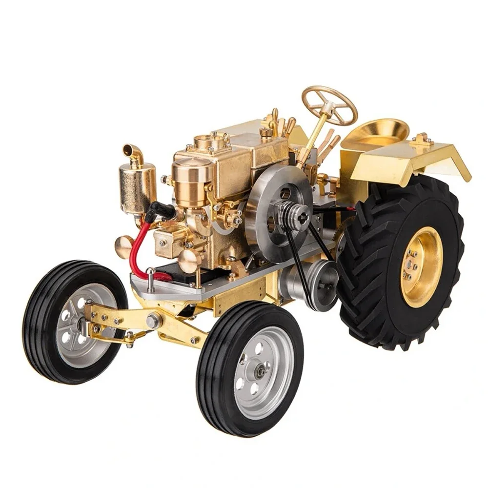 Brass Gas Powered Roller Tractor Vehicle Model with Mini Horizontal Water-cooled Engine Internal Combustion Engine