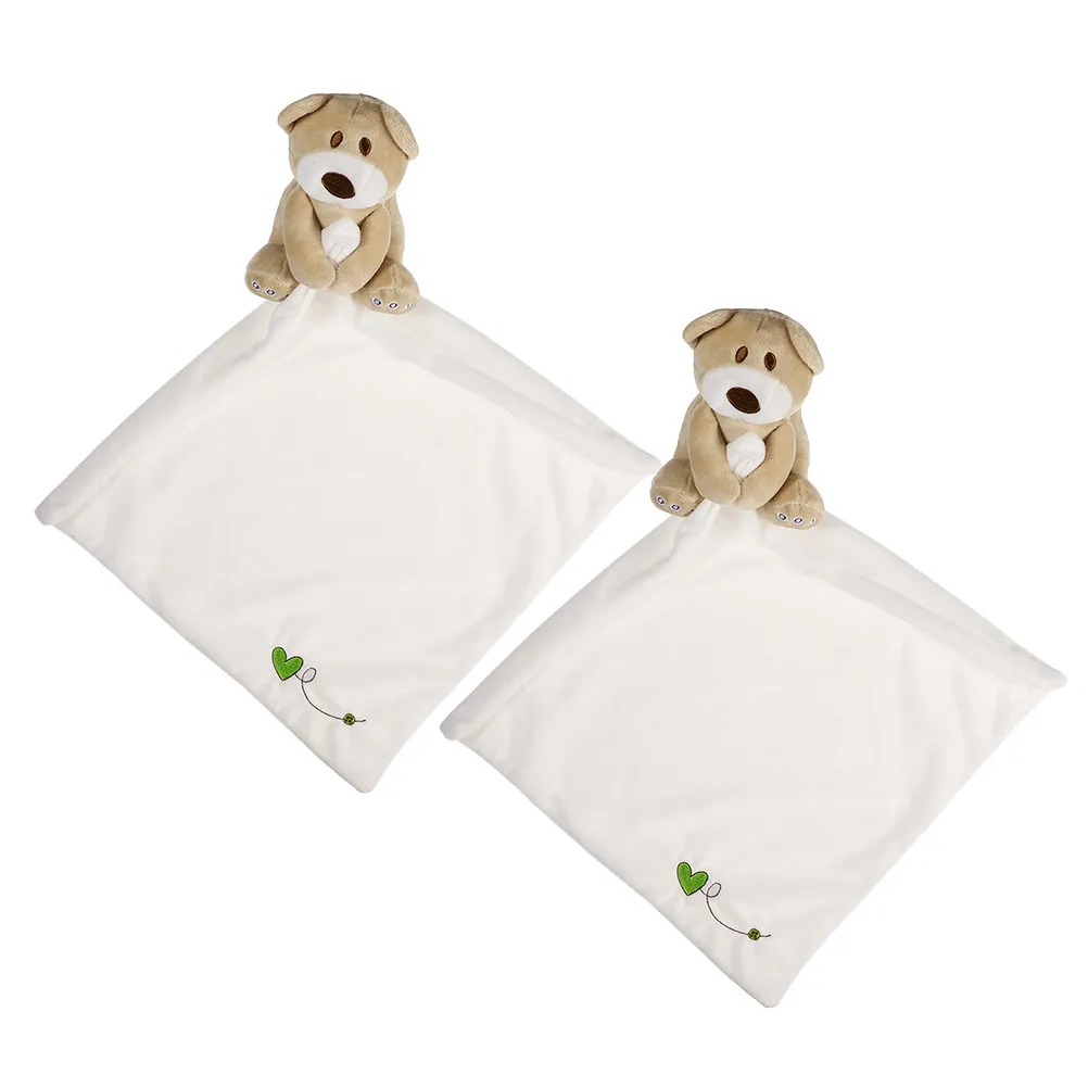 2Pcs Adorable Bear Shaped Security Blanket Soothing Stuffed Animal for Babies Soft Cotton Material Machine Washable Newborn