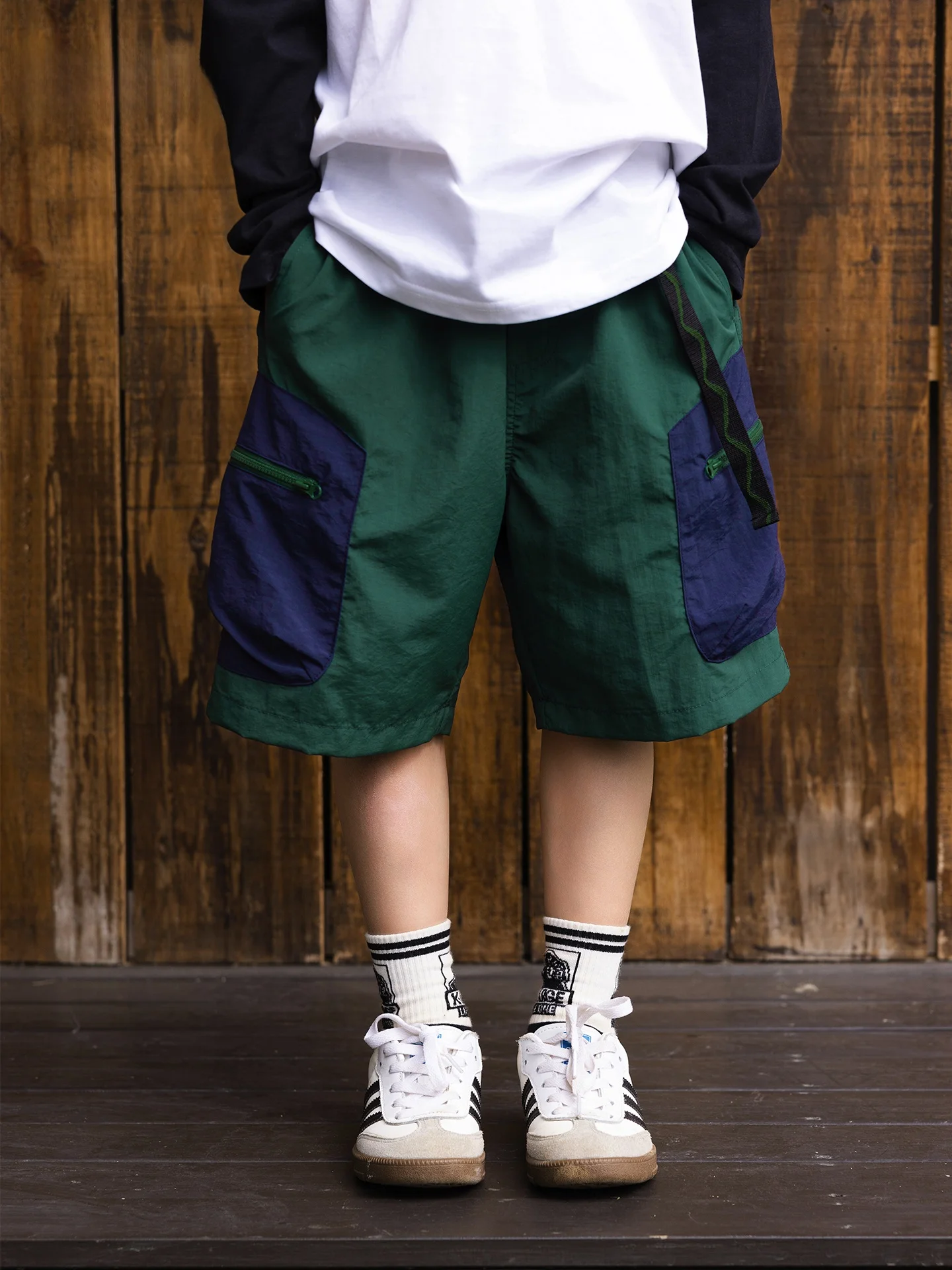 quick-dry-waterproof-manukids-boys-summer-color-block-zipper-pocket-shorts-five-quarter-pants-mid-waist-straight-leg-cotton