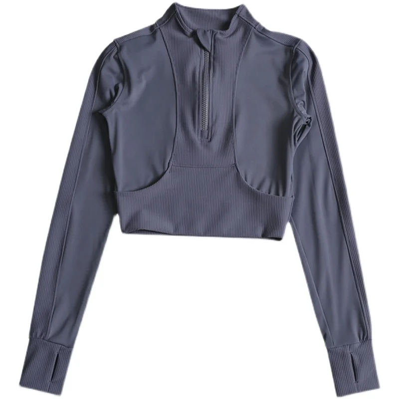 スタンドカラーハーフジッパータイトスポーツジャケット女性用ショートランニングフィットネス服トップトレーニング痩身ヨガスーツロング