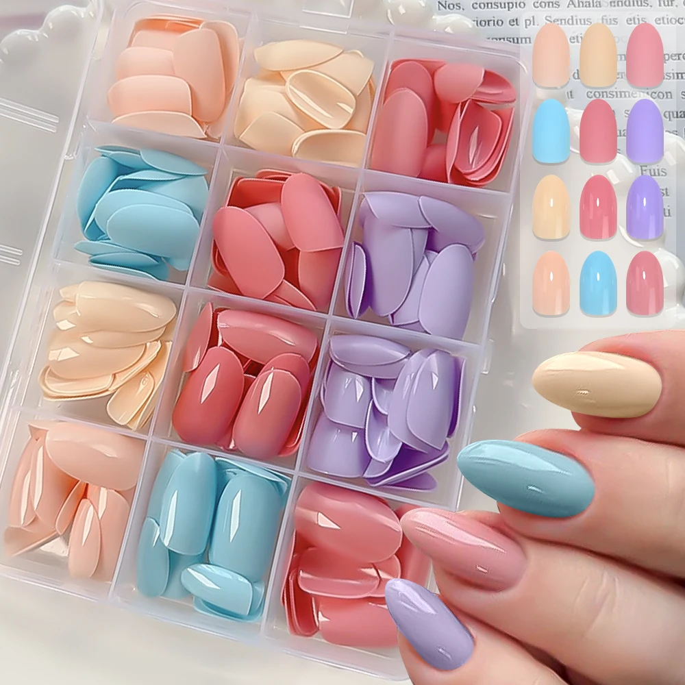 

288pcs Mixed Dopamine Nude Color Acrylic False Nails Almond Mid French Nail Tips Glossy/Matte Full Cover Nails for Everyday Wear