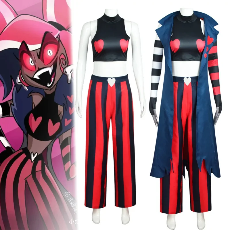 

Anime velvet hazbin cosplay costume uniform cosplay hotel fashion icon sexy red black stripes woman Halloween party cosplay suit