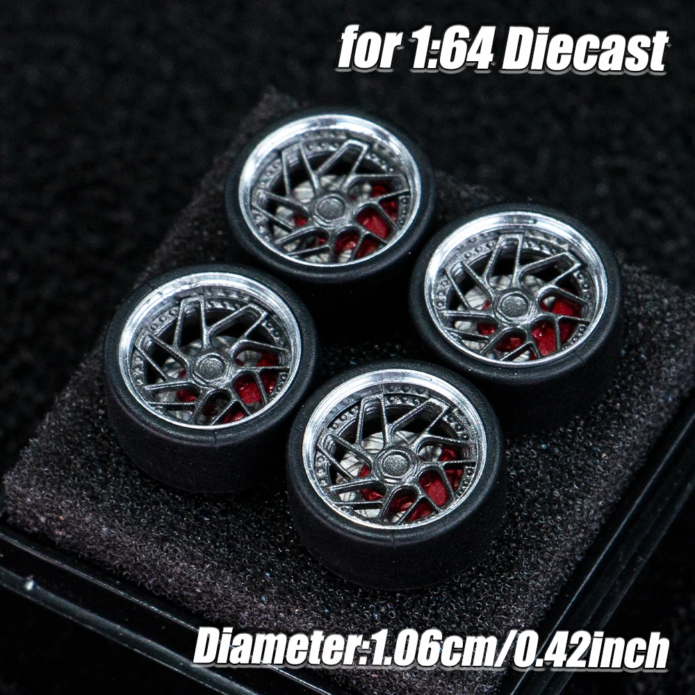 1:64 Maßstab Modellauto-Räder, 4 Stück 1 Set, 3D-gedruckte Harzfelgen mit Gummireifen für MINI GT Tomica JDM Auto-Upgrade – Detail 13