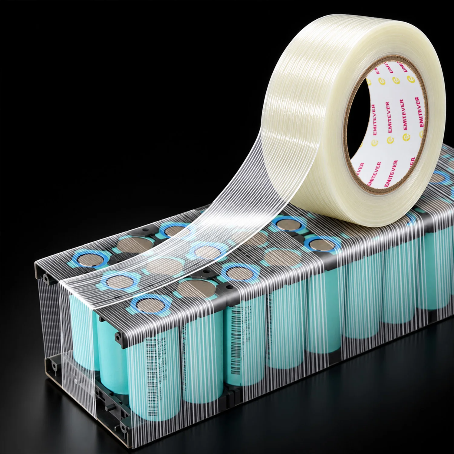 Striped Fiber Tape Lithium Battery Pack Insulation Wrap Fiberglass Tape Transparent Single Side Adhesive Seal Packaging Fixed