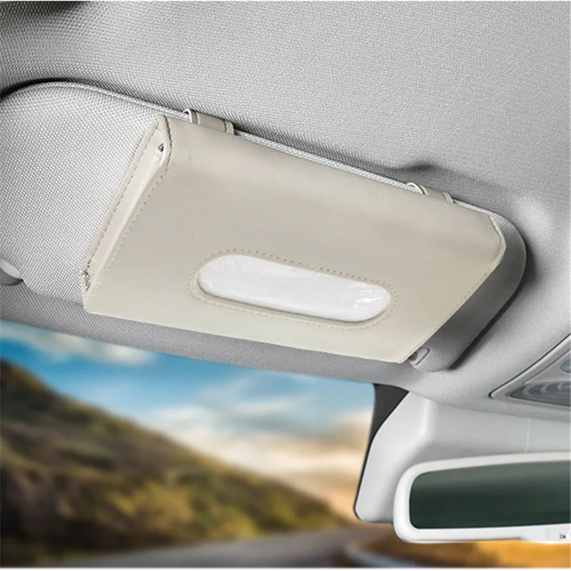 New Soft Leather Car Tissue Box Car Sun Visor Type Block Hanging Container Towel Napkin Holder Paper Rack Organizer Storage Bag