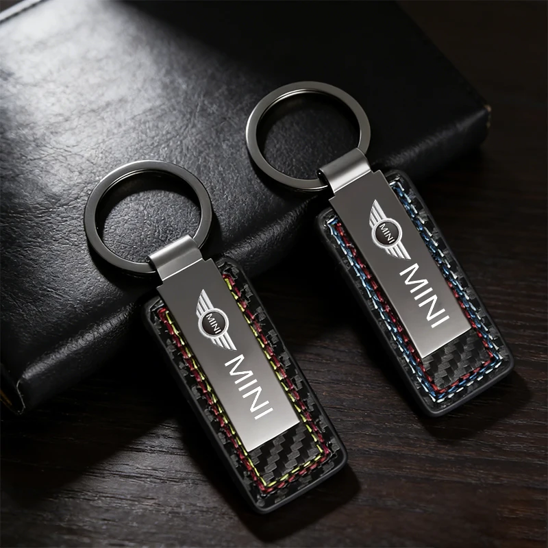 1pcs Carbon fiber leather keychain pendant, car keychain pendant For Mini Cooper R50 R53 R55 R56 R60 R61 F54 F55 F56 F60 Clubman view 4