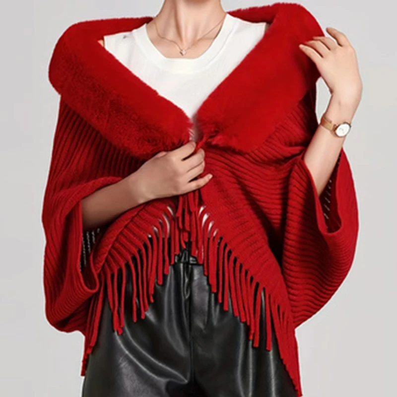 

Женская накидка-шаль из искусственного меха, короткая однотонная куртка-шаль с воротником-шалью, куртка-шаль с кисточками по краям, куртка на весну и осень