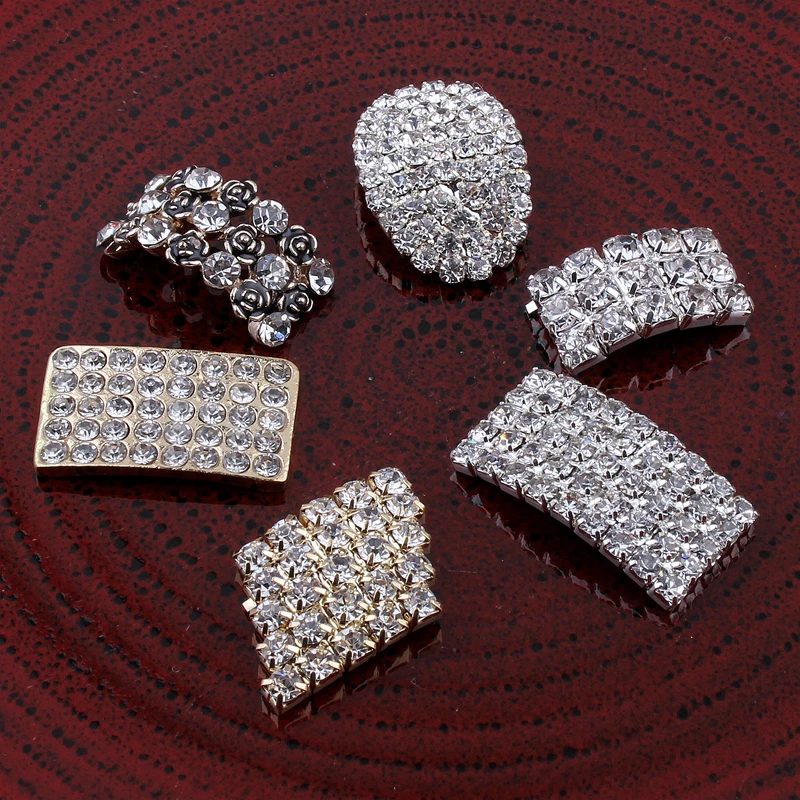 50pcs/lot Newborn Rectangle Metal Flatback Crystal Button For Craft Bling Alloy Rhinestone Button for Grils Hair Accessories