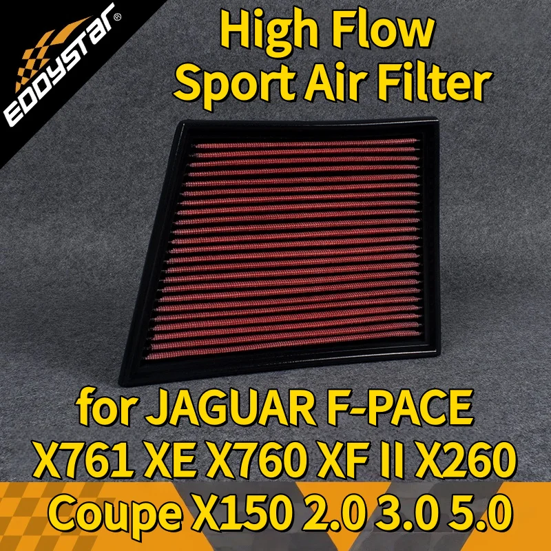 

Спортивный воздушный фильтр с высоким расходом для JAGUAR F-PACE X761 XE X760 XF II X260 Coupe X150 2,0 3,0 5,0, моющиеся гоночные впускные фильтры
