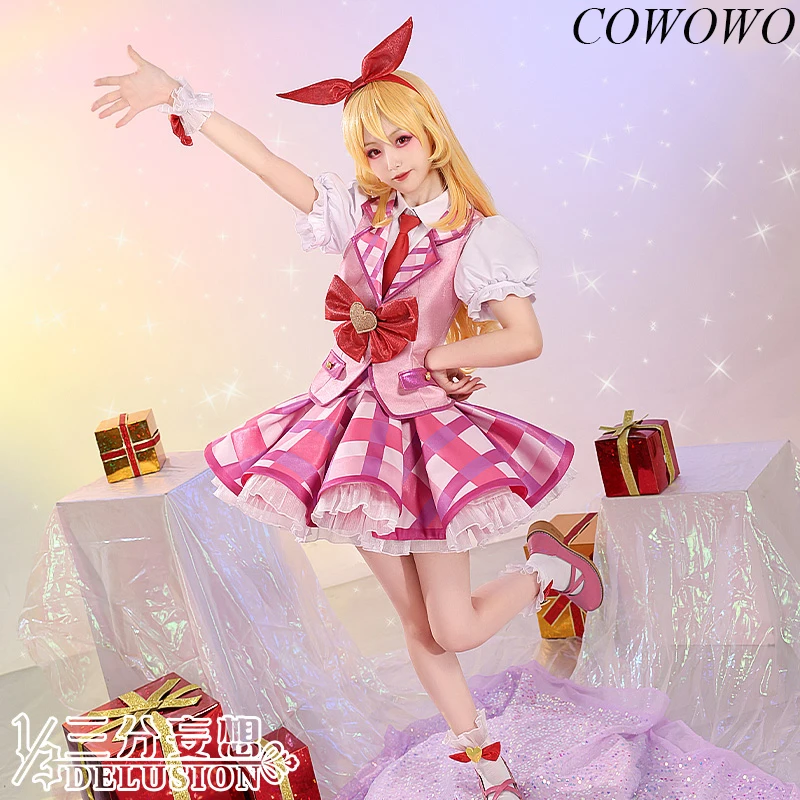 COWOWO Anime! Aikatsu! Hoshimiya Ichigo Game Suit Sweet Lovely Uniform Cosplay Costume Halloween Party Role Play Outfit Women