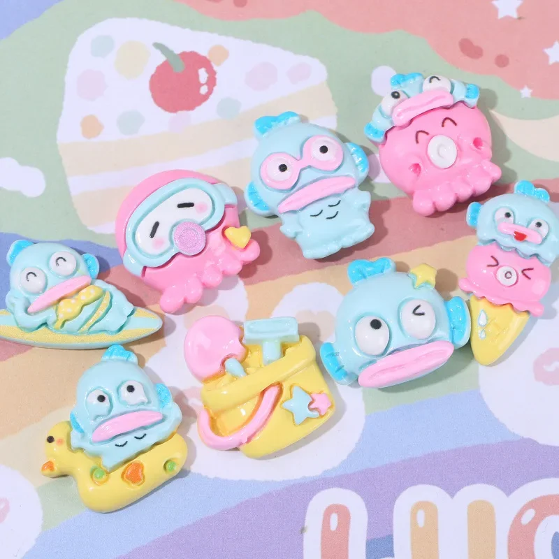 5pcs miniso sanrio hangyodon resin flatback cabochons for diy jewelry making cartoon handmade crafts materials