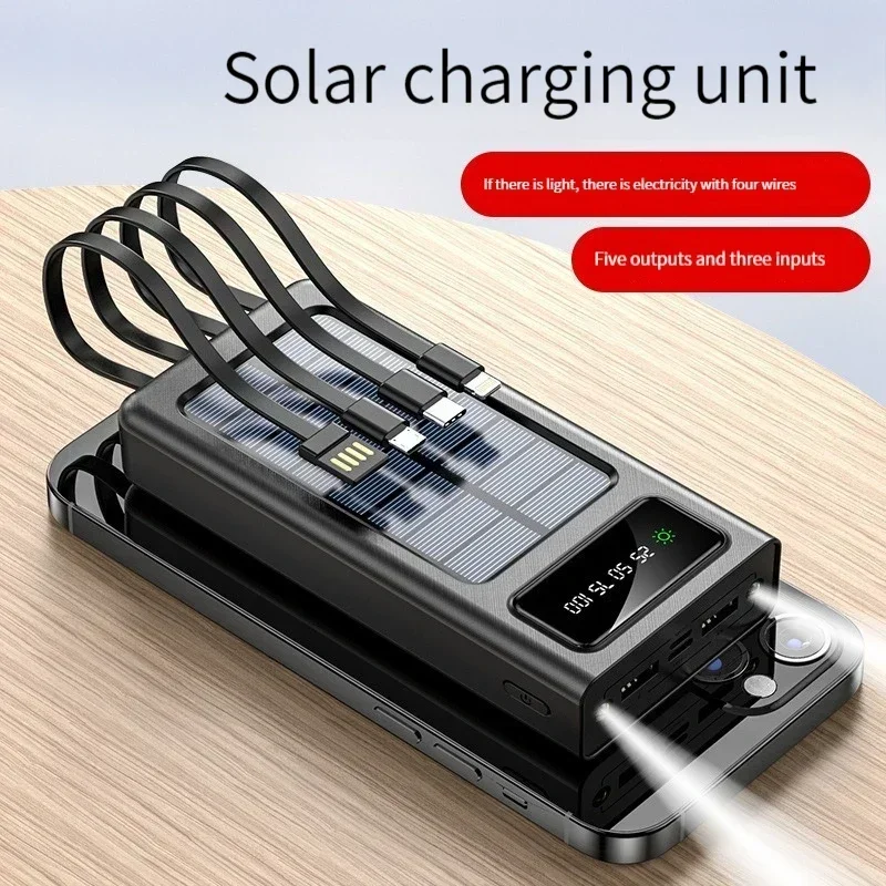 20000 milliampere universal mobile power supply with built-in cable for solar power charging bank