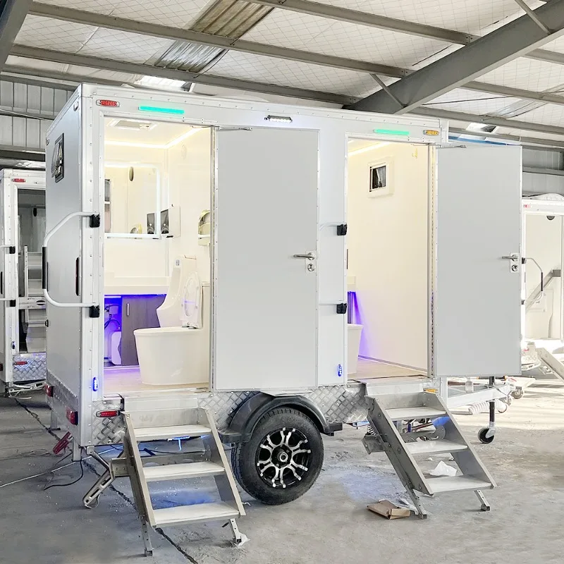 2 Stall Mobile Portable Toilet Trailer Outdoor Bathroom Toilet Shower Trailer