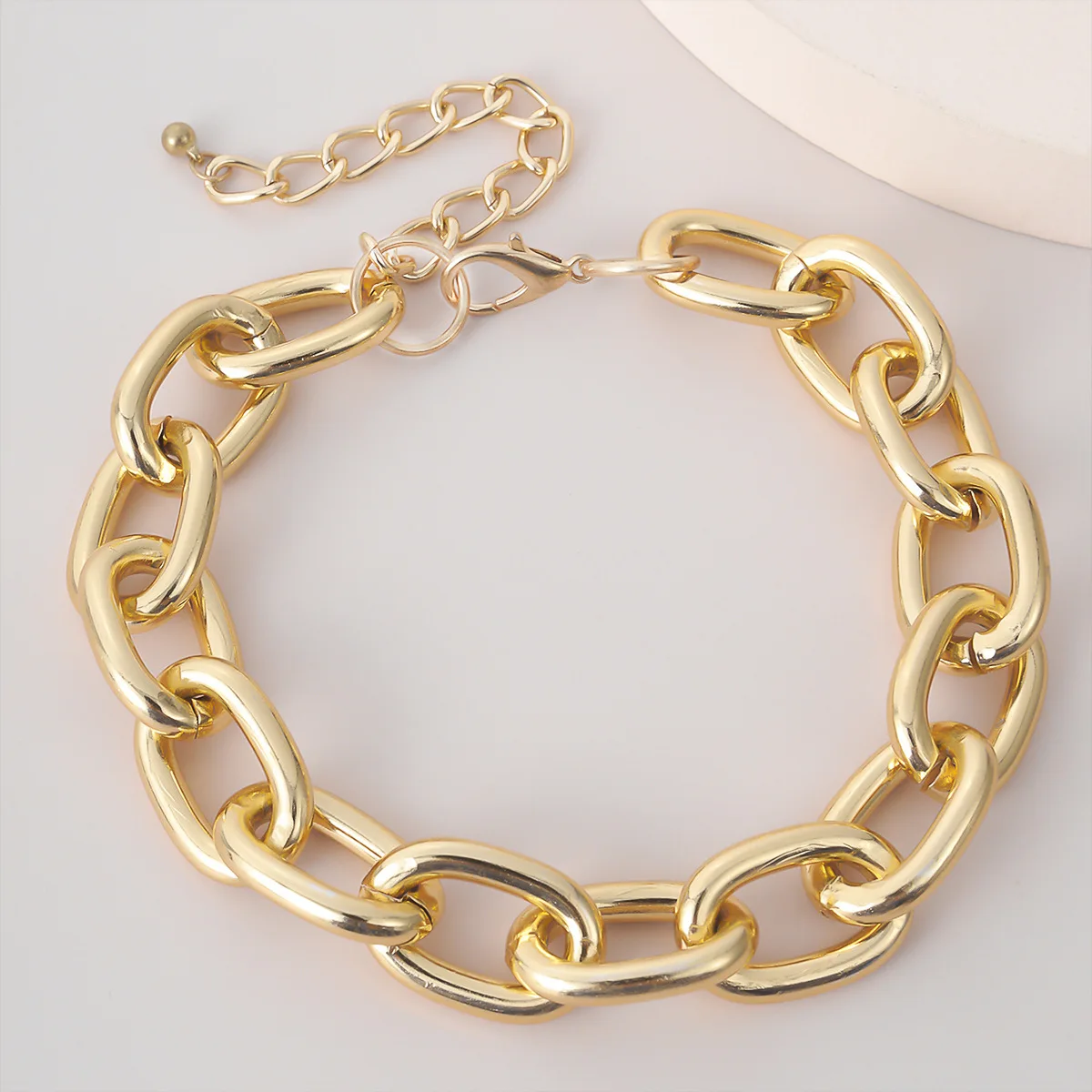 Gold Plated Chunky Chain Necklace&Bracelet Thick Oval Link Design Adjustable Fashion Jewelry For Parties