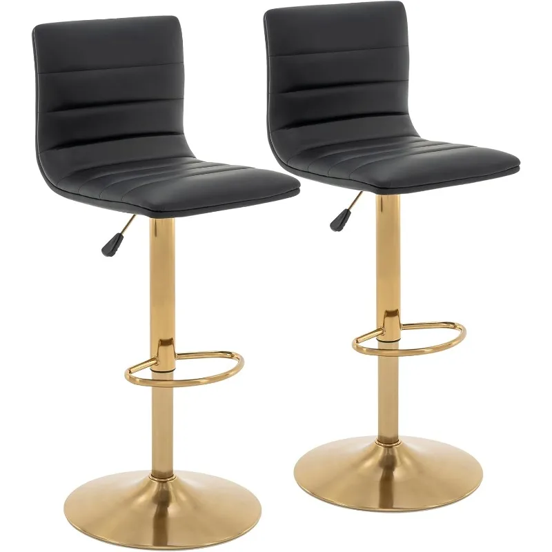 PU Leather Bar Stools, Modern Square Adjustable Swivel Barstools with Back, Armless Airlift Counter Height Bar Chairs