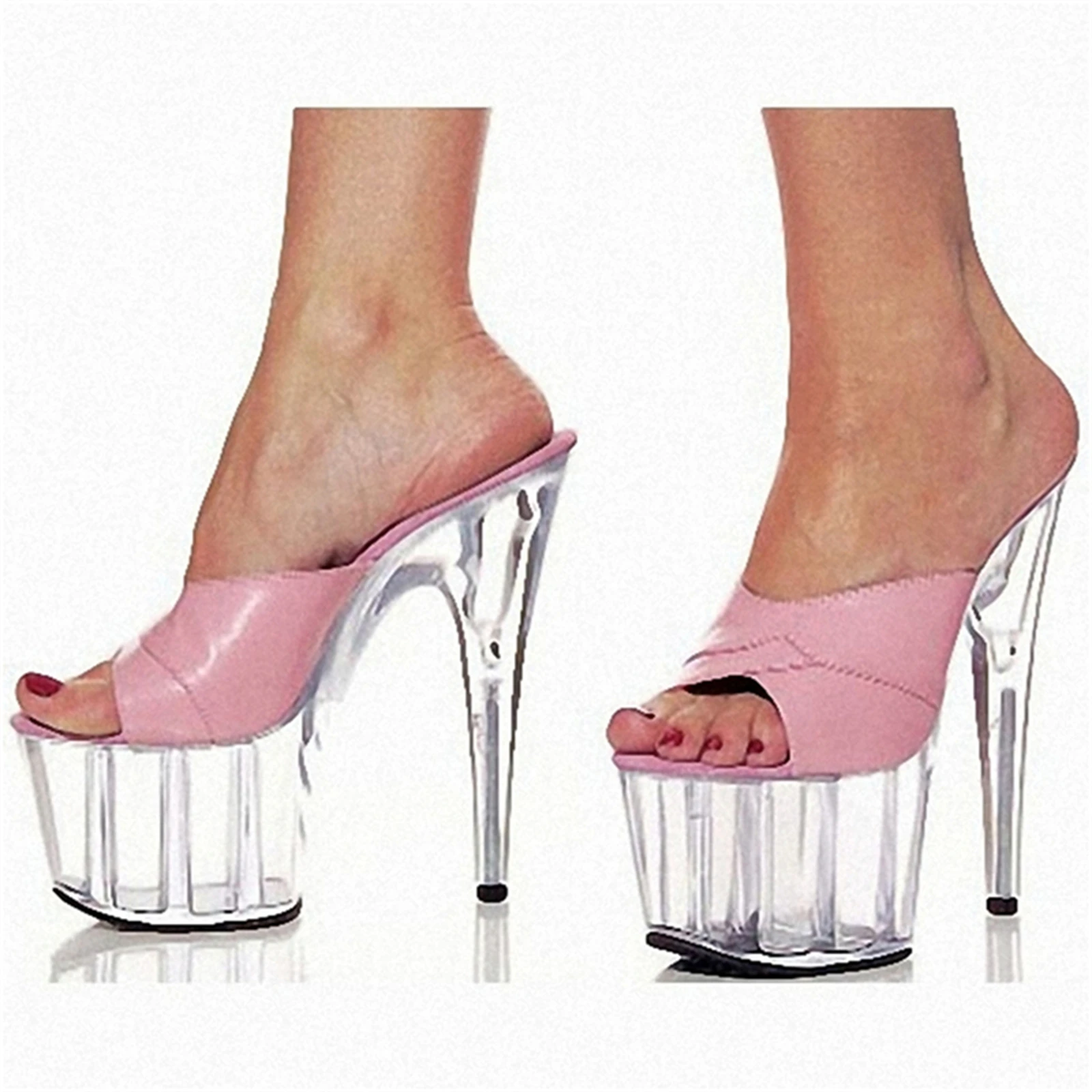 

​15CM Transparent Platform Mules, Ice Blue Minimalist Sandals with Chunky Crystal Sole, Extreme Height Designer Shoes​