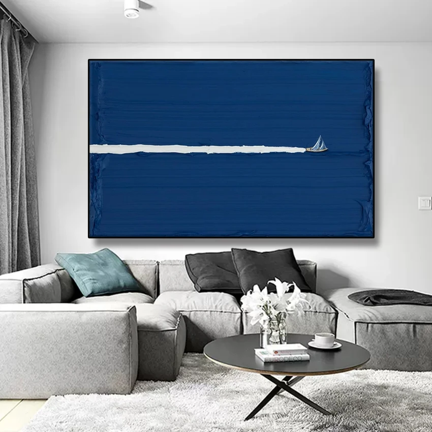 Arte acrílico con cuchillo de paleta grueso texturizado, pintura al óleo de playa pintada a mano, imagen de pared, abstracto sobre lienzo, obra de arte para el hogar