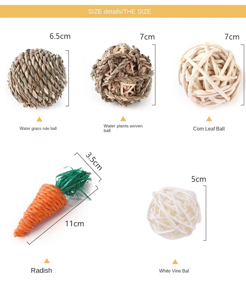 Natürliches Kauspielzeug für kleine Haustiere für Kaninchen, Meerschweinchen, Hamster, Grasbälle, hängendes Holzspielzeug, Linderung von Zähneknirschen und Langeweile – Detail 6