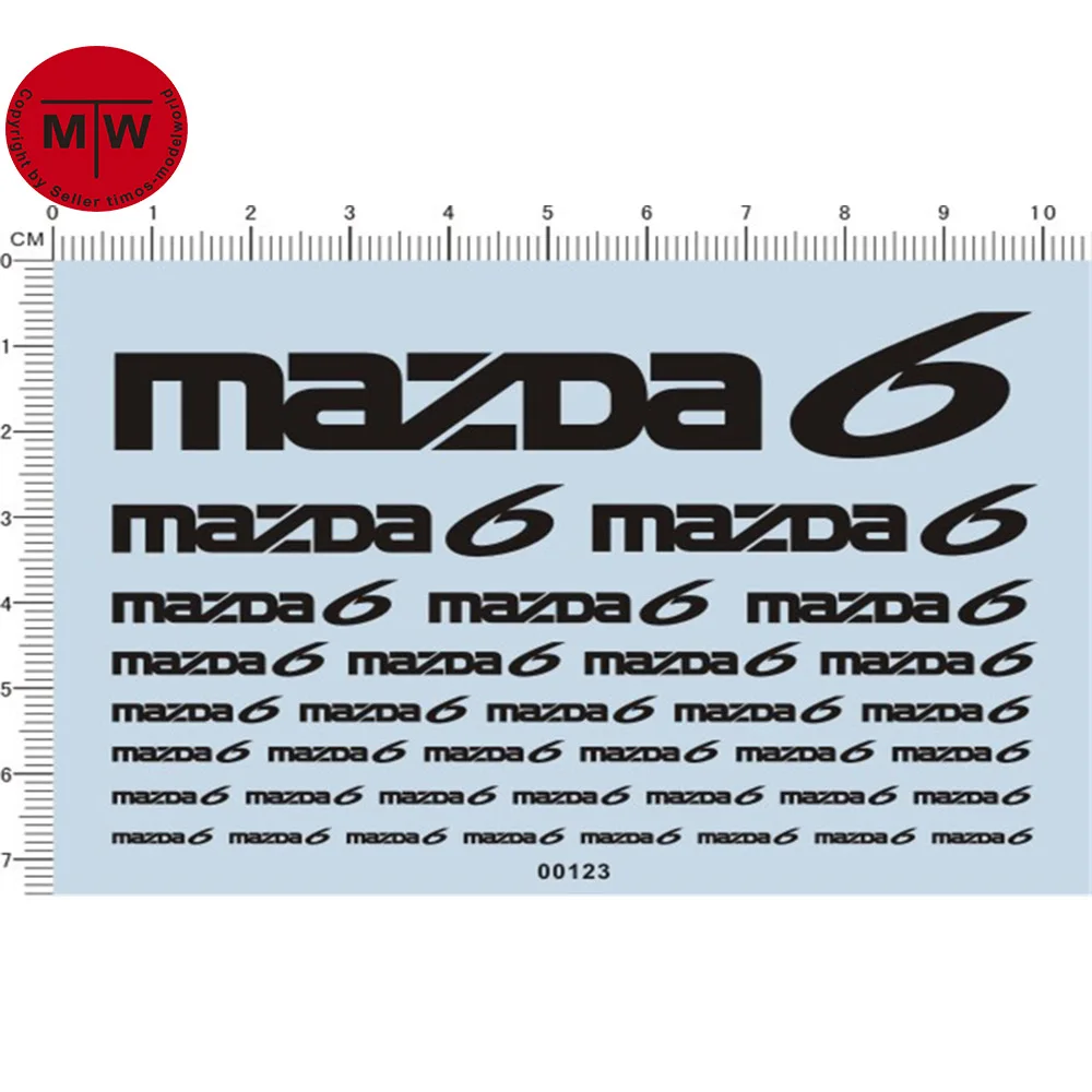 Car Model Decals MAZDA 6 for different scales Black/White/Blue 00123