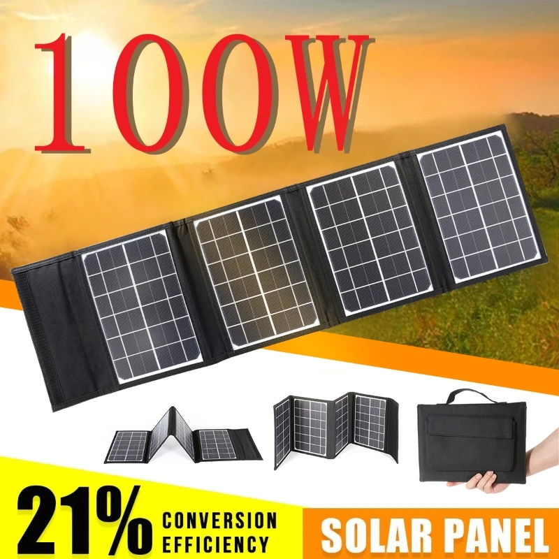 100W Foldable Solar Panel Support Fast Charge Portable Dual USB Charger Port Solar Cells Plate for Phone Camping Solar Energy