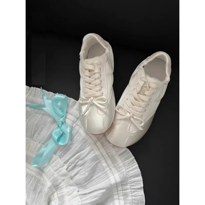 New Ballet Dance Bow Ballet Flat Shoes Bowknot Flat Bottom Dance Shoes Soft Flats Little White Shoes Sneakers Casual Shoe 5