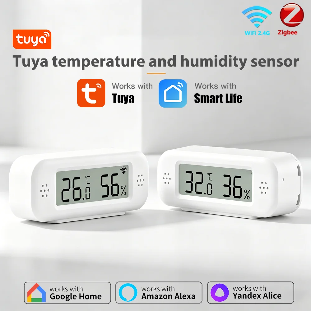 Tuya WIFI ZigbeeTemperature Humidity Sensor Mini LCD Display APP Remote Monitor For Smart Life Works With Alexa Google Assistant