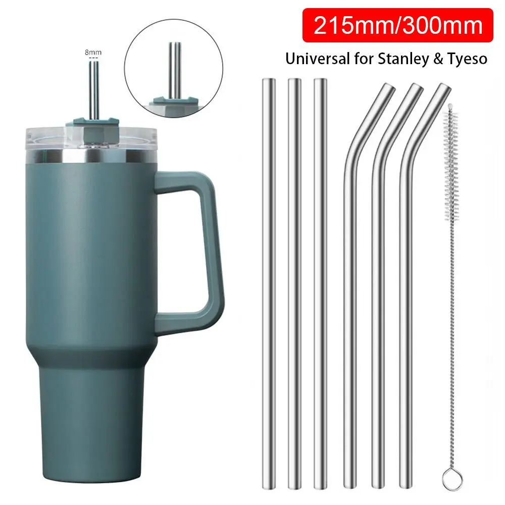 6Pcs Silver Stainless Steel Water Cup Straw 8mm Reusable Straight Bent Cup Straw Durable Drinking Replacement Straw