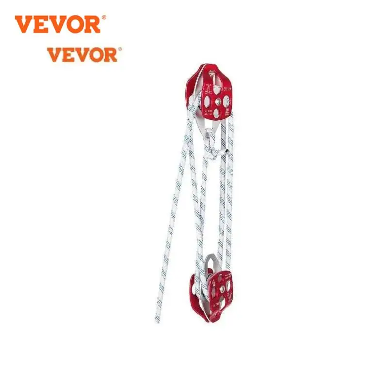 VEVOR 6600lbs 7700lbs Twin Sheave Block and Tackle Heavy Duty Pulley 7/16Inch Double Braid Rope for Outdoor Rescue Tree Climbing