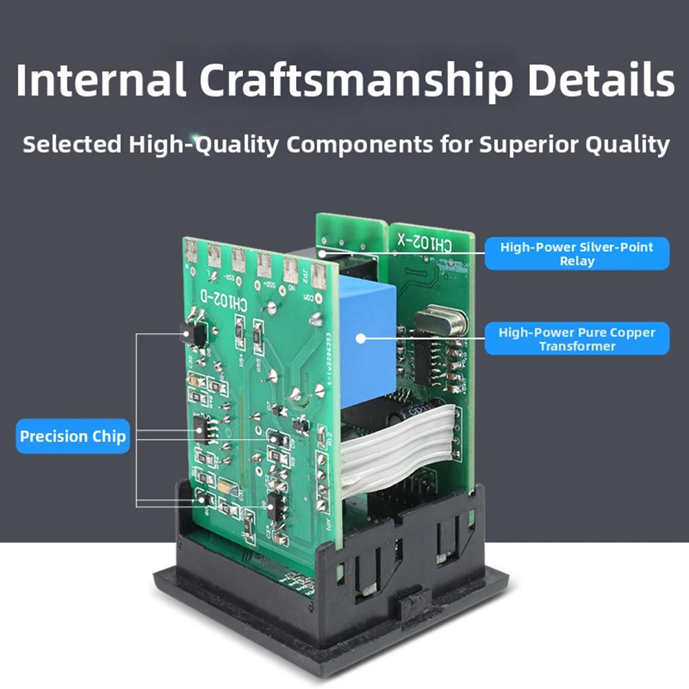 CH102 Compact Digital Thermostat 48x48x78mm with High Visibility Dual Color LED Display for Easy Operation and Monitoring