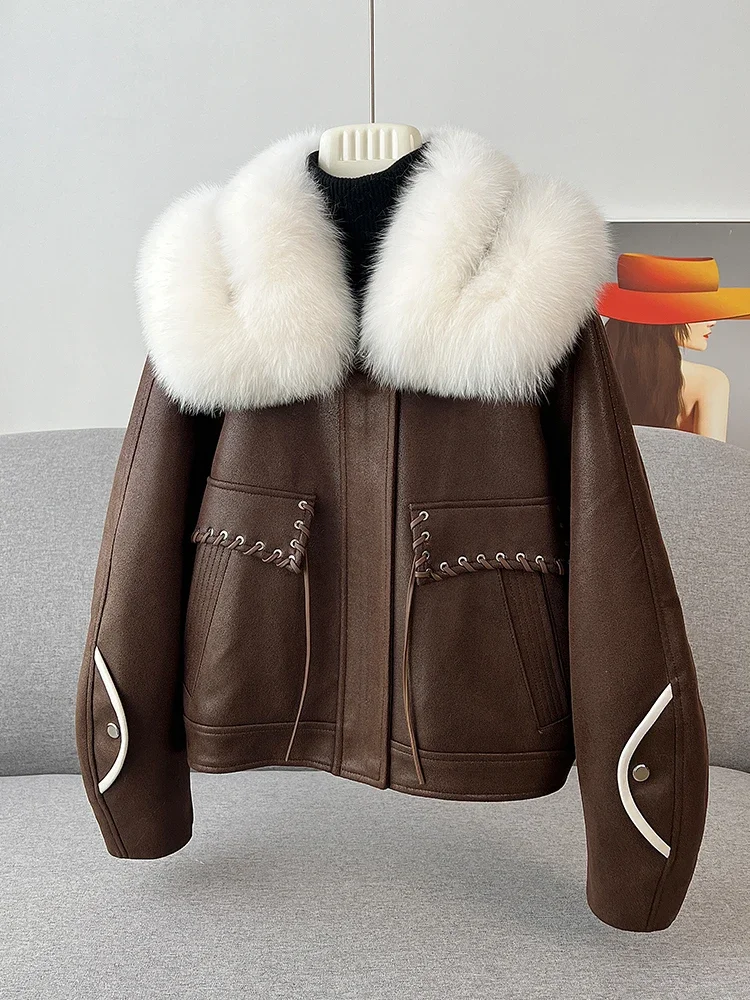 

Women's Winter Goose Down Liner Down Jacket Suede Fox Fur Collar Fur Jacket Short