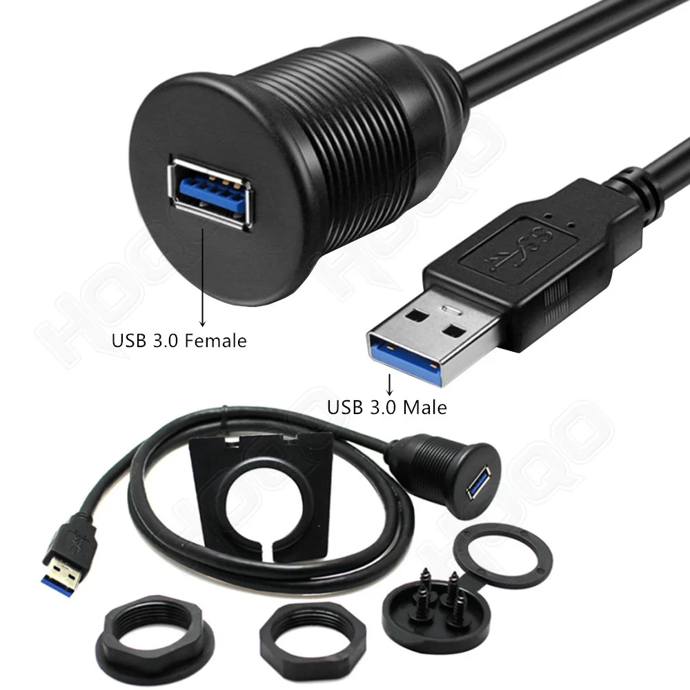 

USB 3.0 Panel Flush Mount with LED light Extension Cable for Car Truck Boat Motorcycle Dashboard 1m/2m