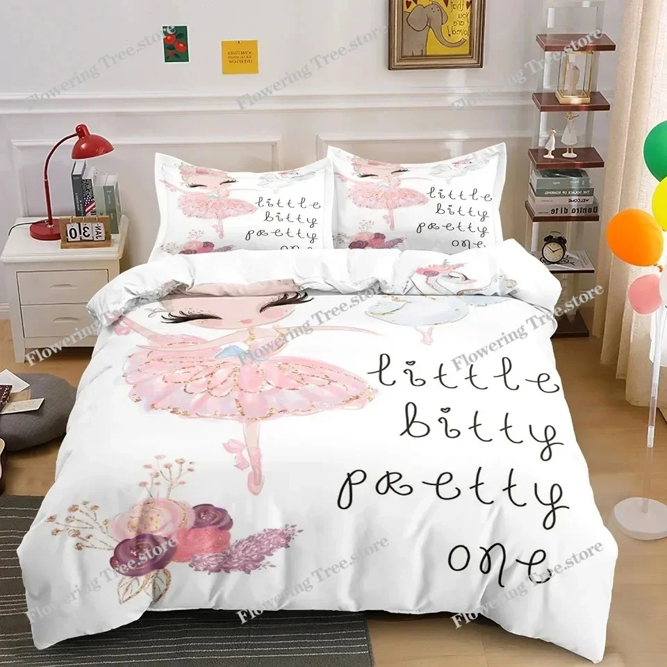 

Ballet Dancer Girl Duvet Cover Set White Princess Bedding Set Cute Cartoon Bedclothes Queen King Size Polyester Comforter Cover